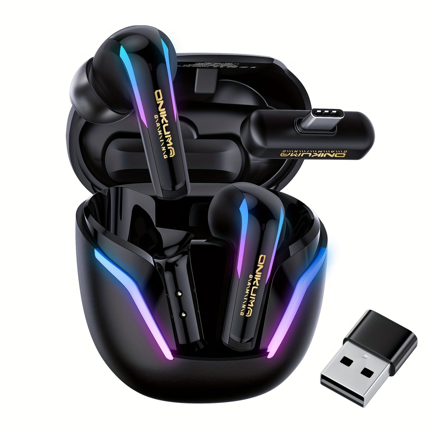 ONIKUMA Wireless Gaming Earbuds, Low Latency 5.3 Headset with Dual Connection (2.4G & Wireless 5.3), Ergonomic Design, ENC Noise Cancelling Mic, Deep Bass, Compatible with PC, PS5, PS4, Switch, VR, Laptop, Immersive Experienc
