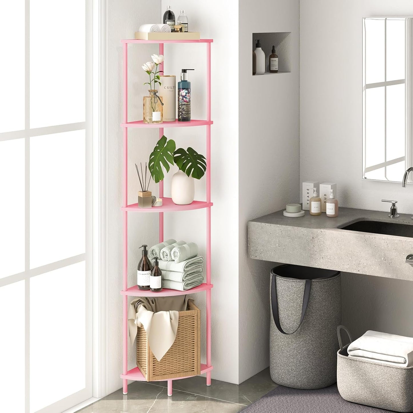 Corner Shelf Stand, 5-Tier Corner Bookshelf, Tall Corner Shelves for