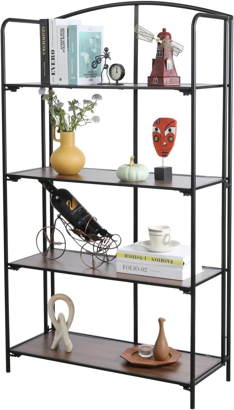 No Assembly Folding Bookshelf for Living Room, 4 Tier Black