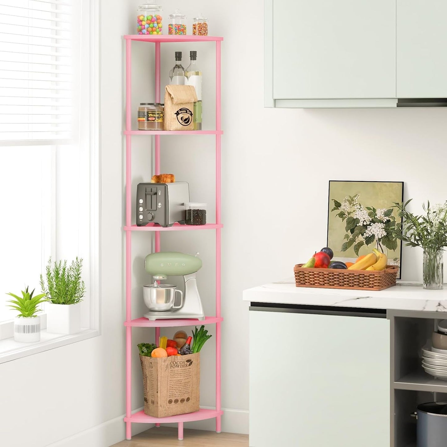 Corner Shelf Stand, 5-Tier Corner Bookshelf, Tall Corner Shelves for