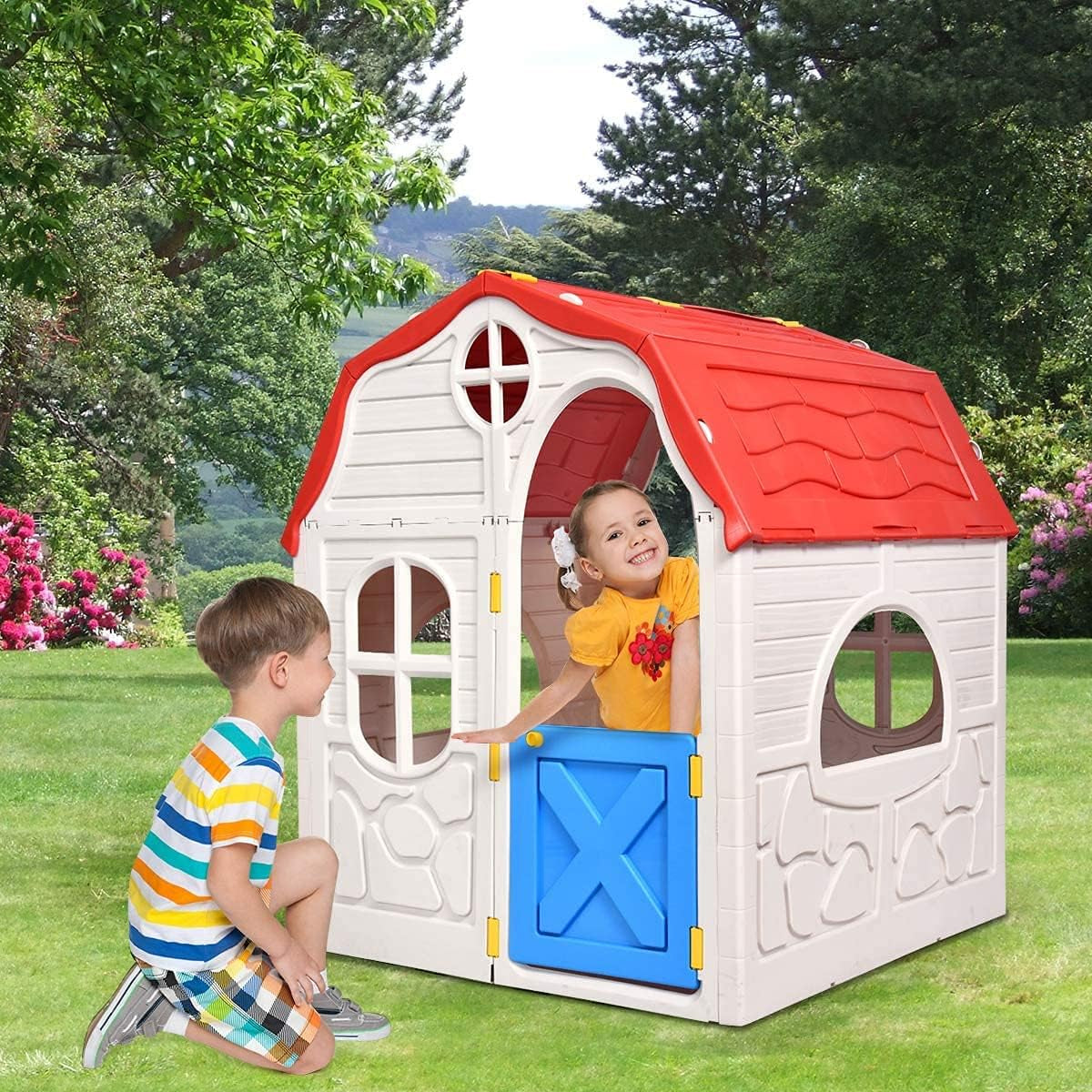 Foldable Kids Playhouse, Indoor & Outdoor Cottage Toy House for