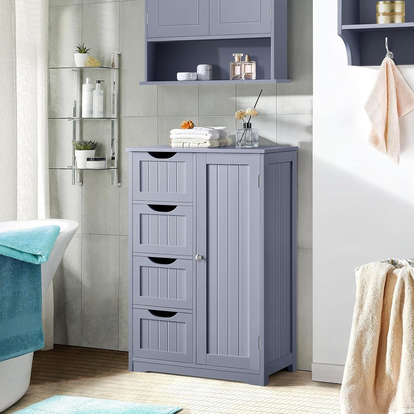 Bathroom Floor Cabinet, Freestanding Storage Organizer Unit Kitchen