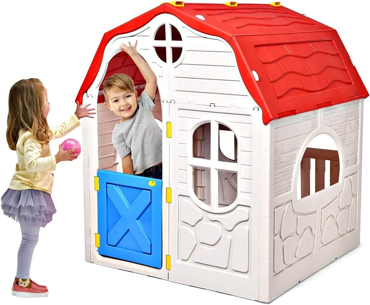 Foldable Kids Playhouse, Indoor & Outdoor Cottage Toy House for
