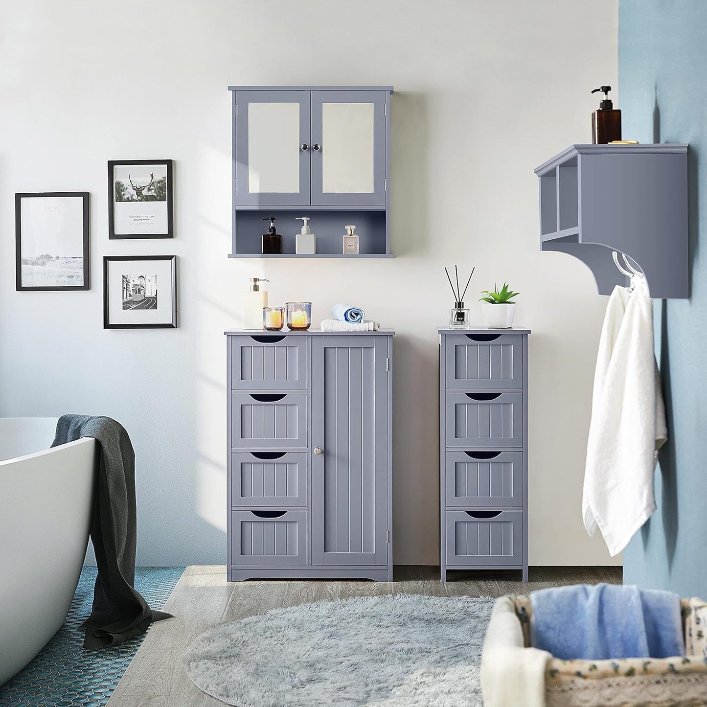 Bathroom Floor Cabinet, Freestanding Storage Organizer Unit Kitchen