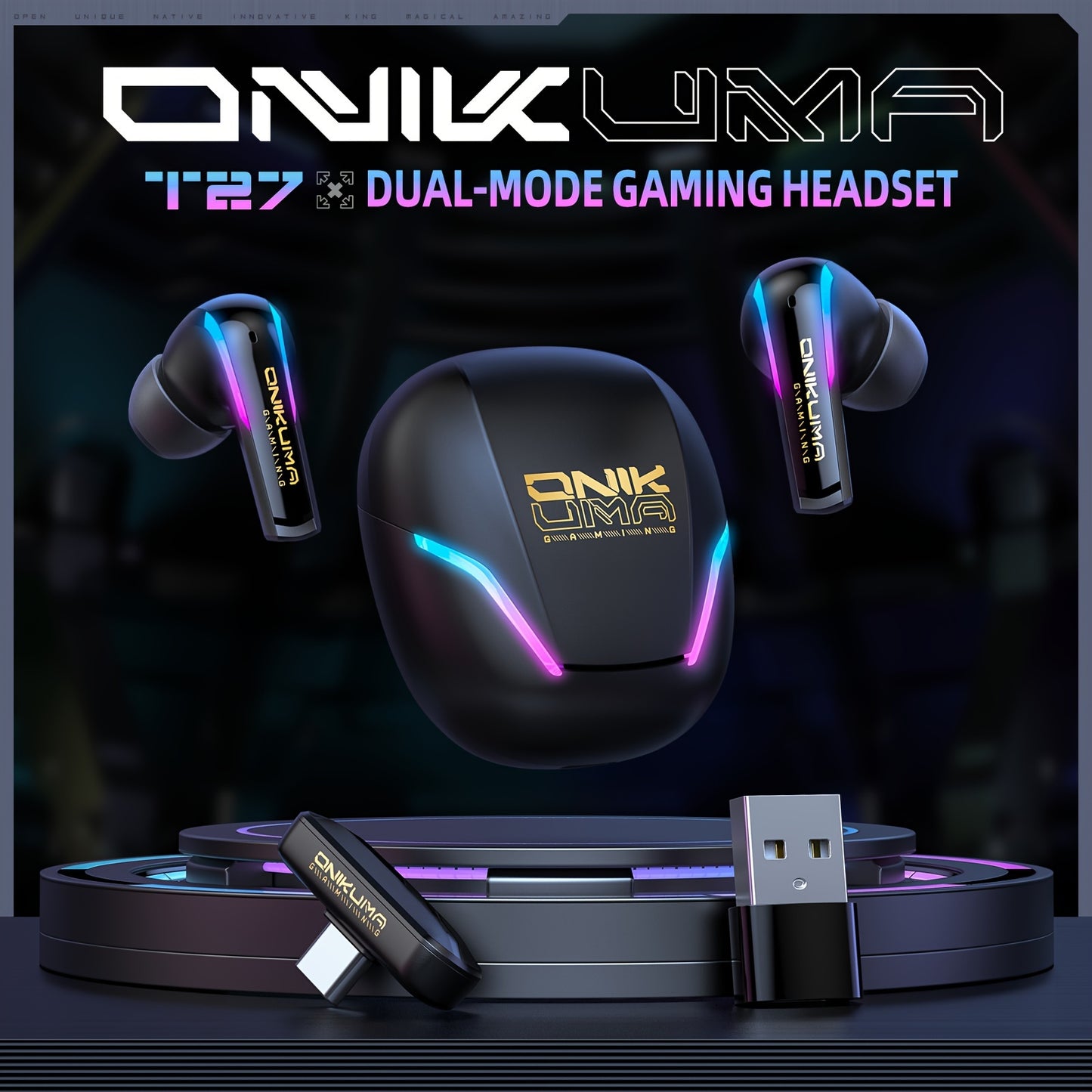 ONIKUMA Wireless Gaming Earbuds, Low Latency 5.3 Headset with Dual Connection (2.4G & Wireless 5.3), Ergonomic Design, ENC Noise Cancelling Mic, Deep Bass, Compatible with PC, PS5, PS4, Switch, VR, Laptop, Immersive Experienc