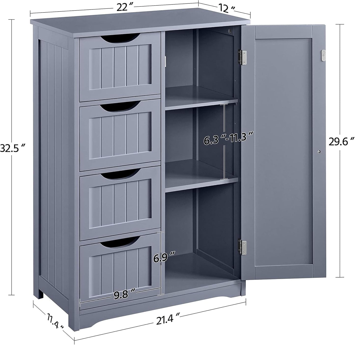 Bathroom Floor Cabinet, Freestanding Storage Organizer Unit Kitchen