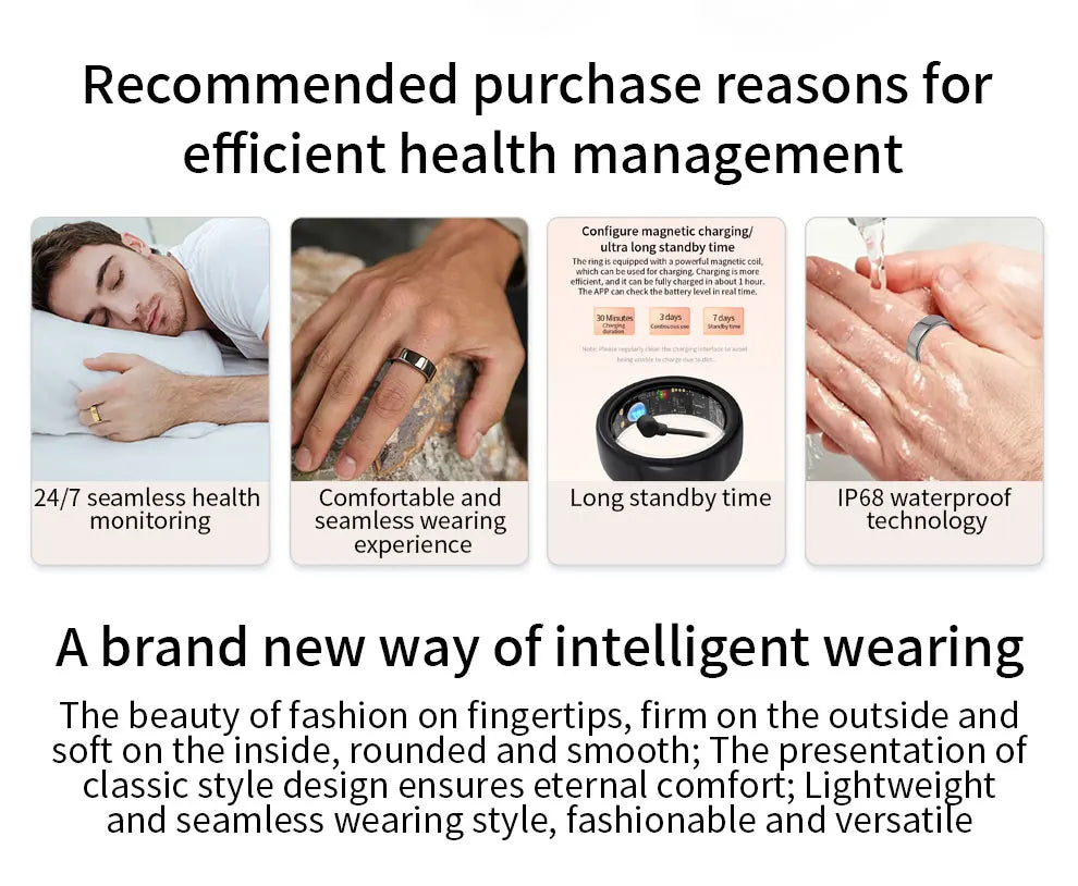 2025 New Smart Ring Blood Pressure Sleep Health Monitoring Multi-sport Modes smartring IP68 Waterproof Remote Care For Men Women