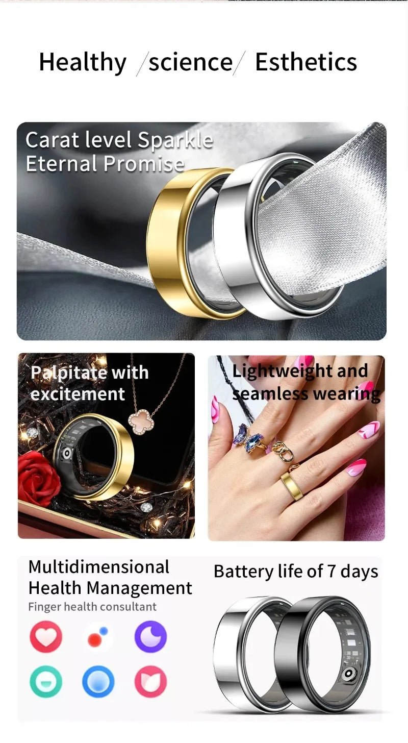 Smart Rings Steps Heart Rate Blood Oxygen Saturation Sleep Distance Calories IP68 Smart Ring Waterproof Multi-sport Mode Tracker