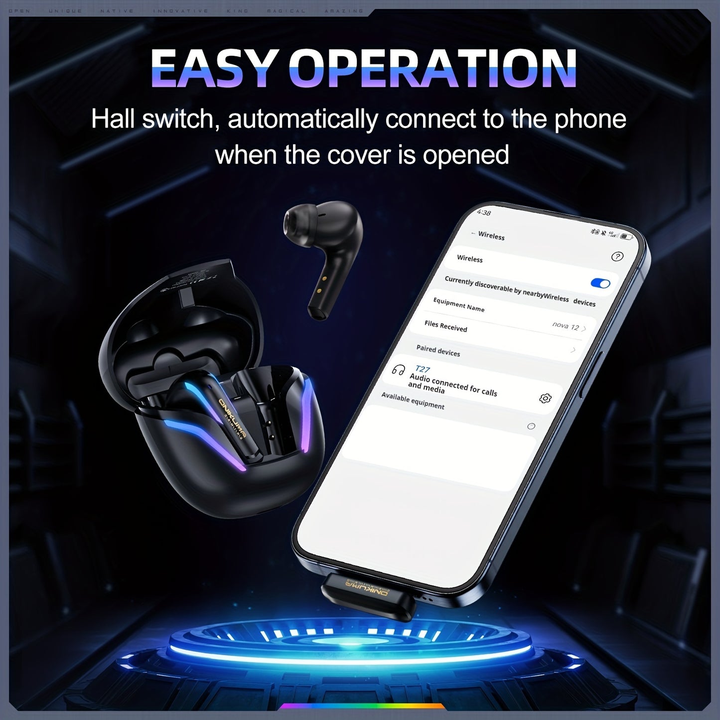 ONIKUMA Wireless Gaming Earbuds, Low Latency 5.3 Headset with Dual Connection (2.4G & Wireless 5.3), Ergonomic Design, ENC Noise Cancelling Mic, Deep Bass, Compatible with PC, PS5, PS4, Switch, VR, Laptop, Immersive Experienc