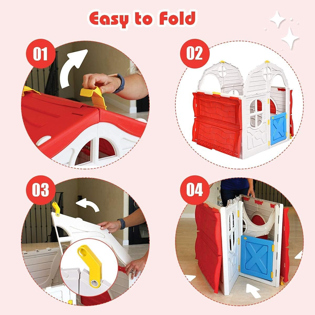 Foldable Kids Playhouse, Indoor & Outdoor Cottage Toy House for