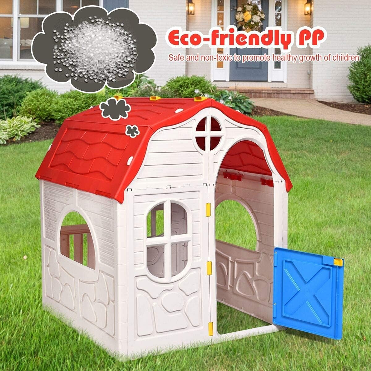 Foldable Kids Playhouse, Indoor & Outdoor Cottage Toy House for
