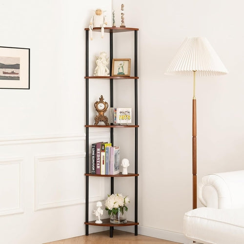 Corner Shelf Stand, 5-Tier Corner Bookshelf, Tall Corner Shelves for