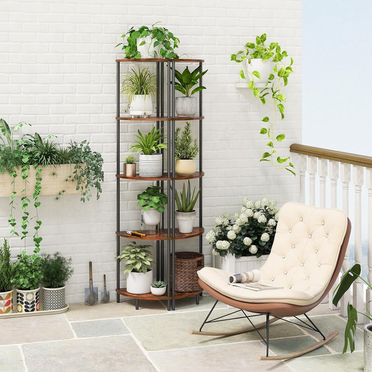 Corner Shelf Stand, 5-Tier Corner Bookshelf, Tall Corner Shelves for