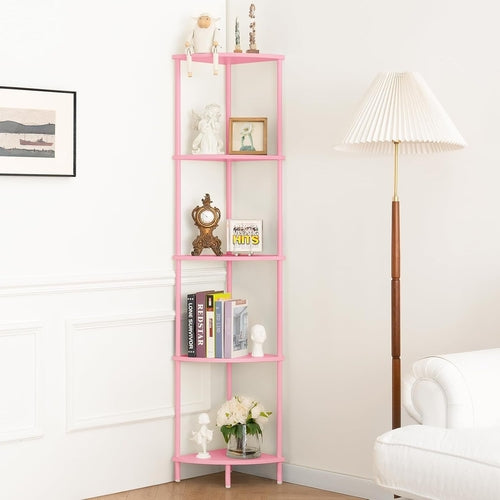 Corner Shelf Stand, 5-Tier Corner Bookshelf, Tall Corner Shelves for