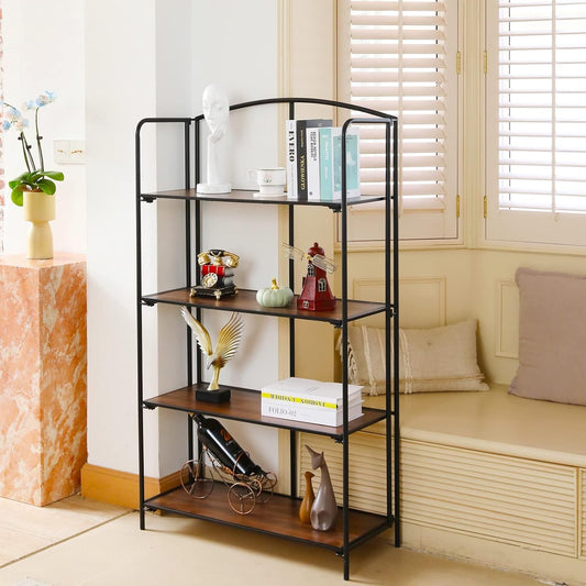 No Assembly Folding Bookshelf for Living Room, 4 Tier Black