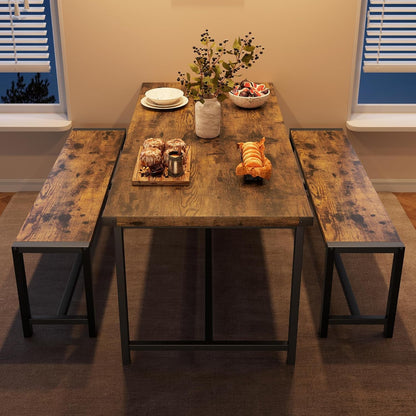 Dining Table Set for 4, Kitchen Table with Benches, Rectangular Dining