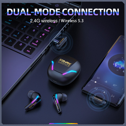 ONIKUMA Wireless Gaming Earbuds, Low Latency 5.3 Headset with Dual Connection (2.4G & Wireless 5.3), Ergonomic Design, ENC Noise Cancelling Mic, Deep Bass, Compatible with PC, PS5, PS4, Switch, VR, Laptop, Immersive Experienc