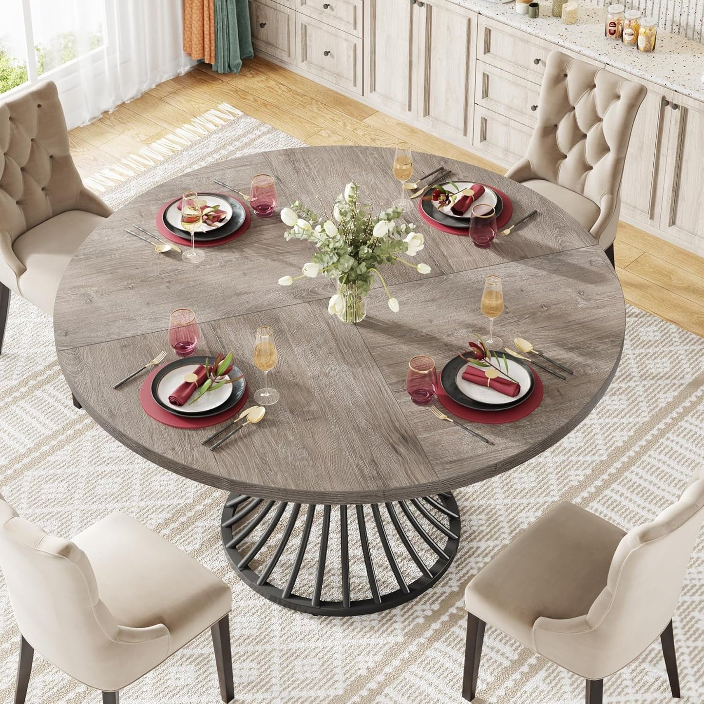 Round Dining Table for 4-6 People, 47-Inch Grey