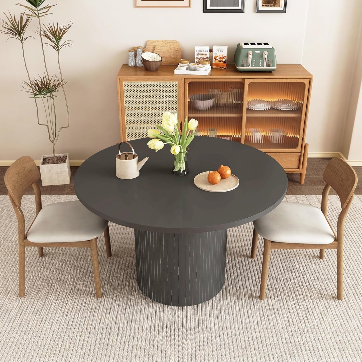 Round Dining Table for 4, Modern Farmhouse Kitchen Table, 47 Inch