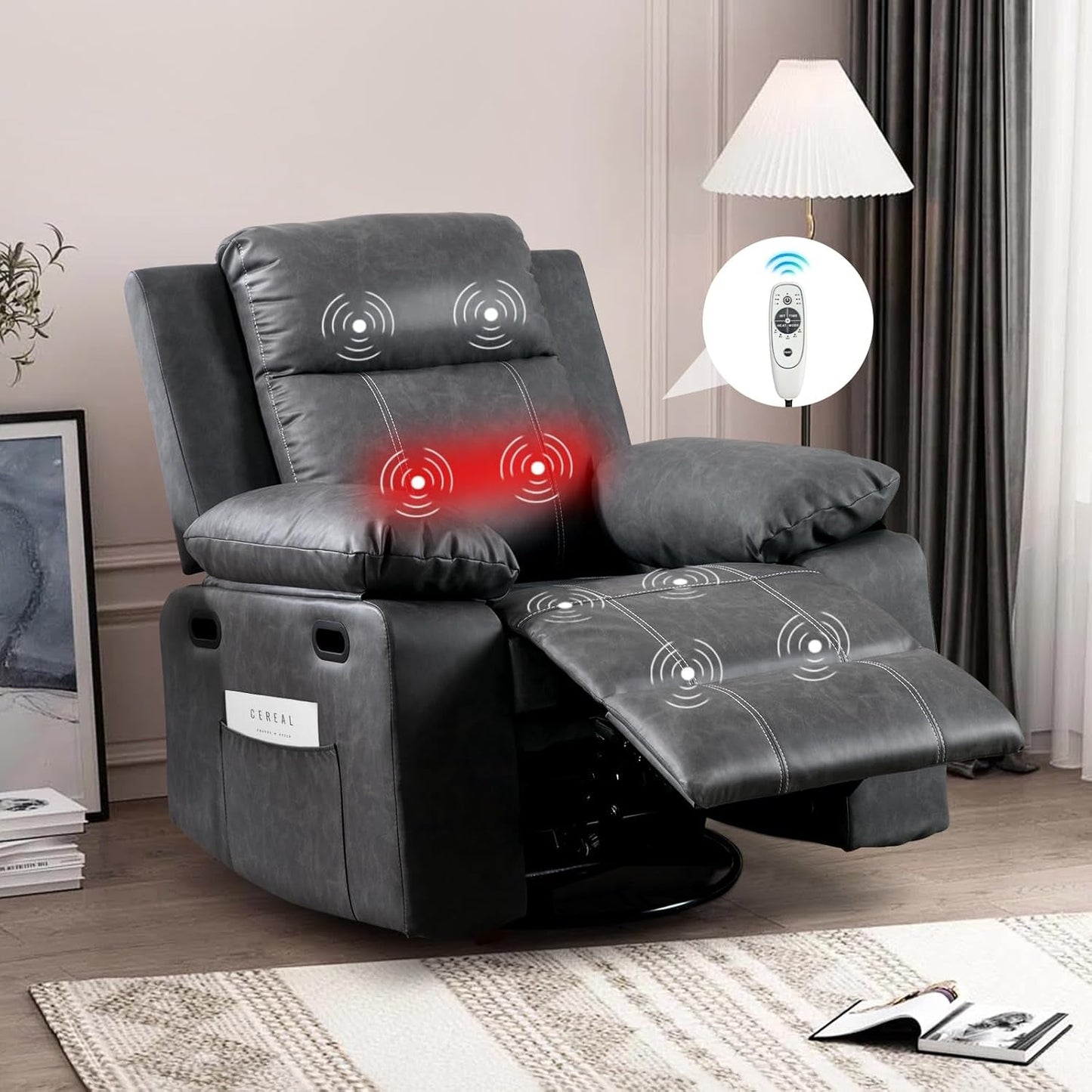 Recliner Chair, 360 Degree Swivel Rocking Chair with Massage and Heat,