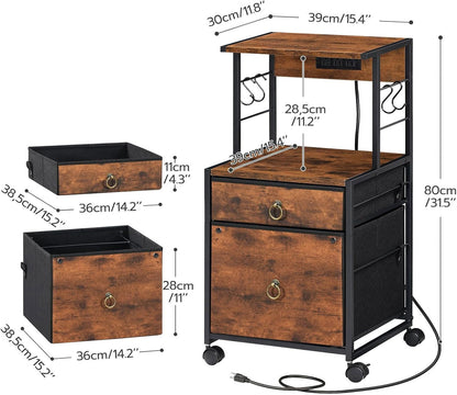 2-Drawer File Cabinet, Filing Cabinet with Charging Station, Office