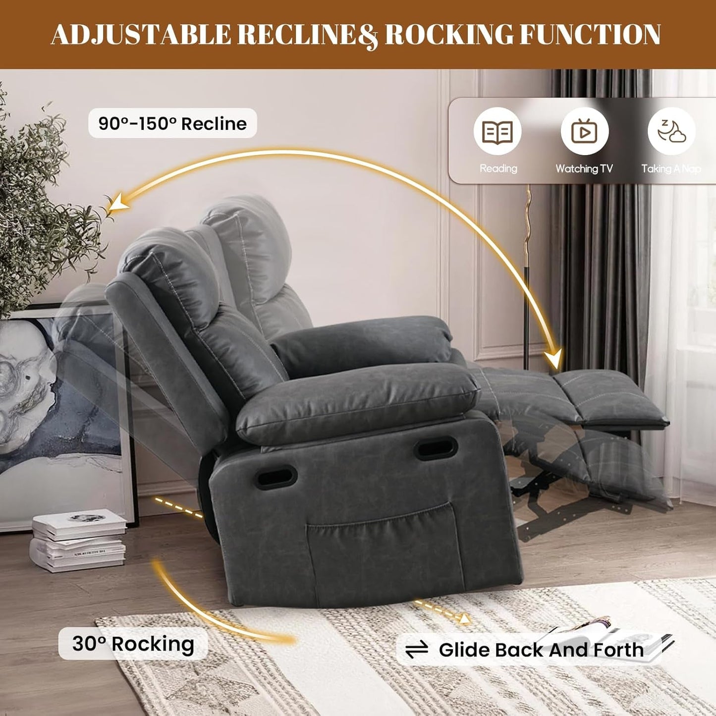 Recliner Chair, 360 Degree Swivel Rocking Chair with Massage and Heat,