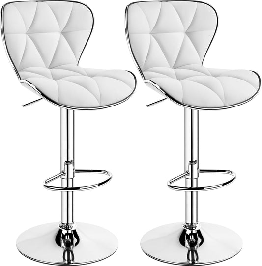 Bar Stools Set of 2, Island Chairs Shell Back, PU Leather Adjustable