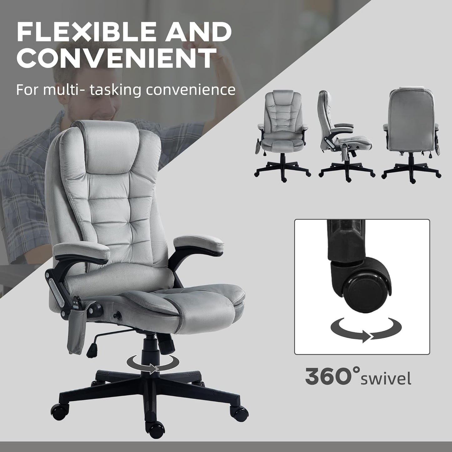 6 Point Vibrating Massage Office Chair with Heat, Velvet High Back