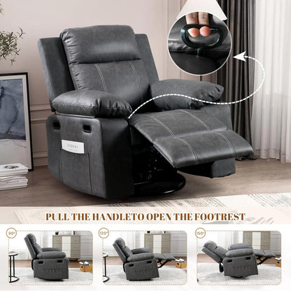 Recliner Chair, 360 Degree Swivel Rocking Chair with Massage and Heat,