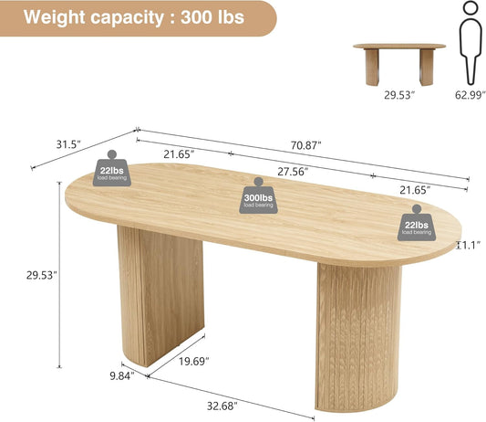 70.8 Inch Dining Table for 4-6 People, Oval Kitchen Table with