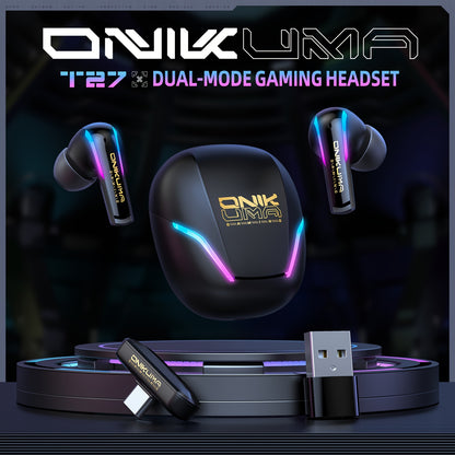ONIKUMA Wireless Gaming Earbuds, Low Latency 5.3 Headset with Dual Connection (2.4G & Wireless 5.3), Ergonomic Design, ENC Noise Cancelling Mic, Deep Bass, Compatible with PC, PS5, PS4, Switch, VR, Laptop, Immersive Experienc