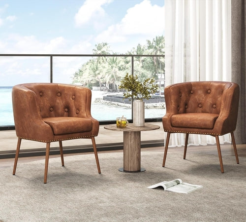 Modern Accent Chair, PU Leather Retro Armchair, Upholstered Barrel