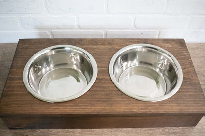 Dog Food Stand, Wooden Pet Feeder with Stainless Steel Bowls