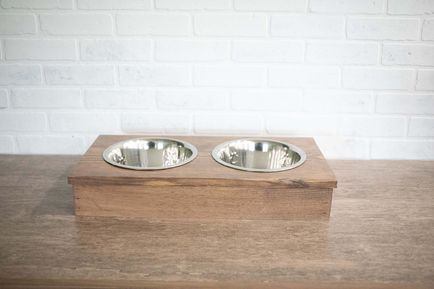 Dog Food Stand, Wooden Pet Feeder with Stainless Steel Bowls