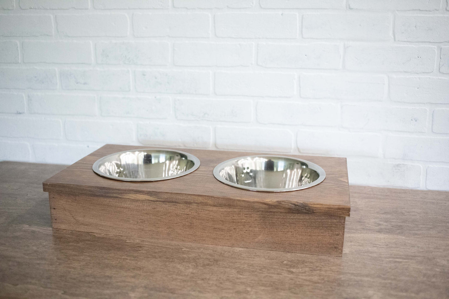 Dog Food Stand, Wooden Pet Feeder with Stainless Steel Bowls