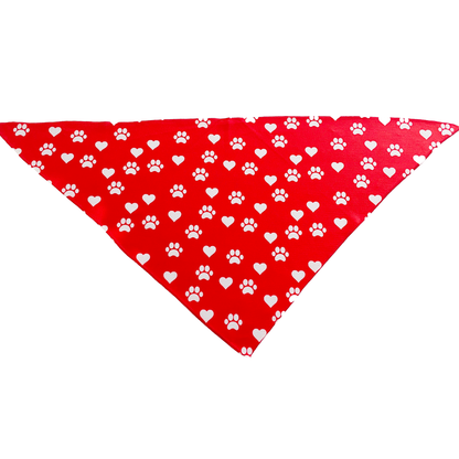 Valentines Day Paw Prints & Hearts Red Tie On Dog Bandana