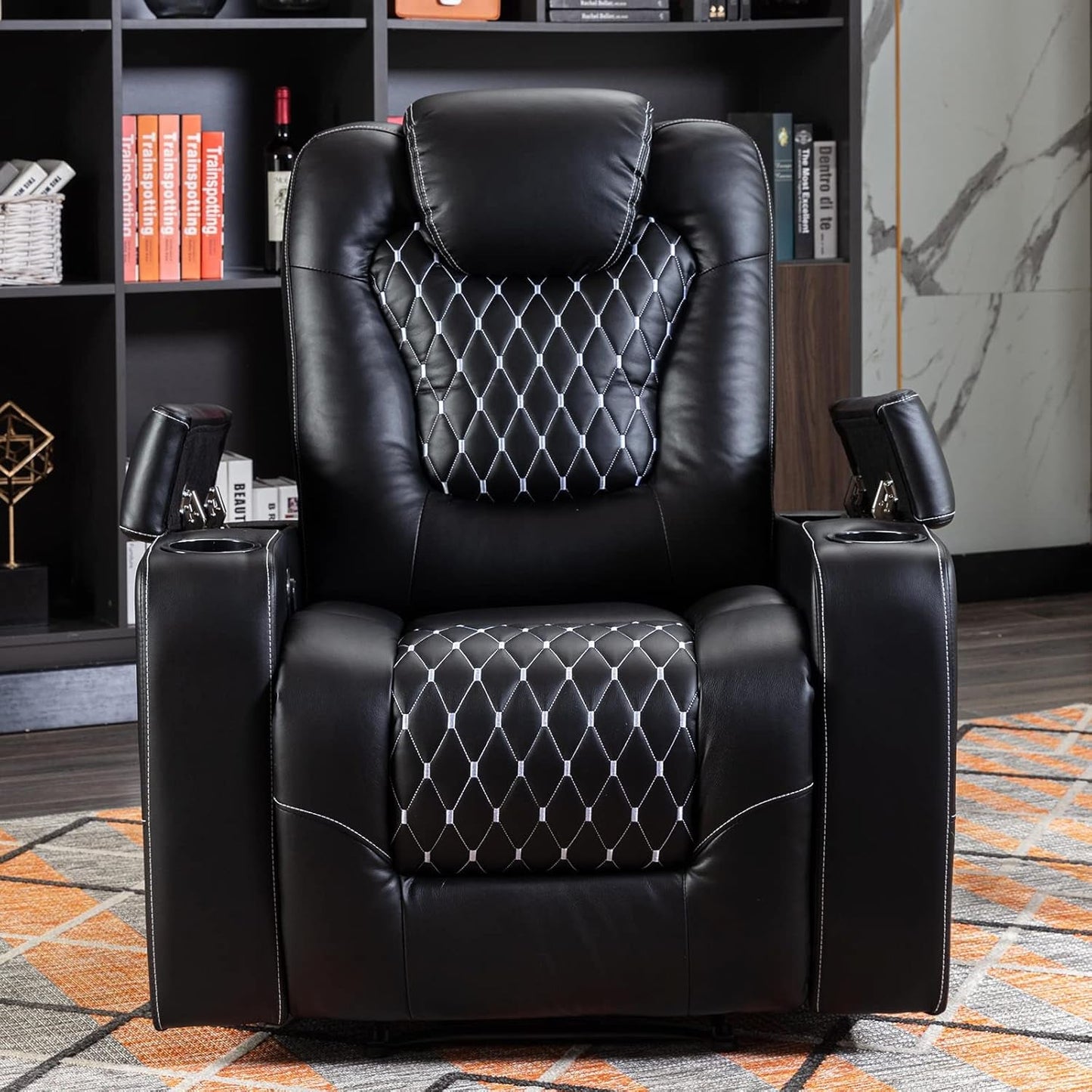 Black Power Recliner with USB, Cup Holders, Storage