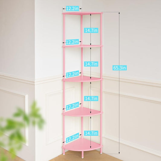 Corner Shelf Stand, 5-Tier Corner Bookshelf, Tall Corner Shelves for