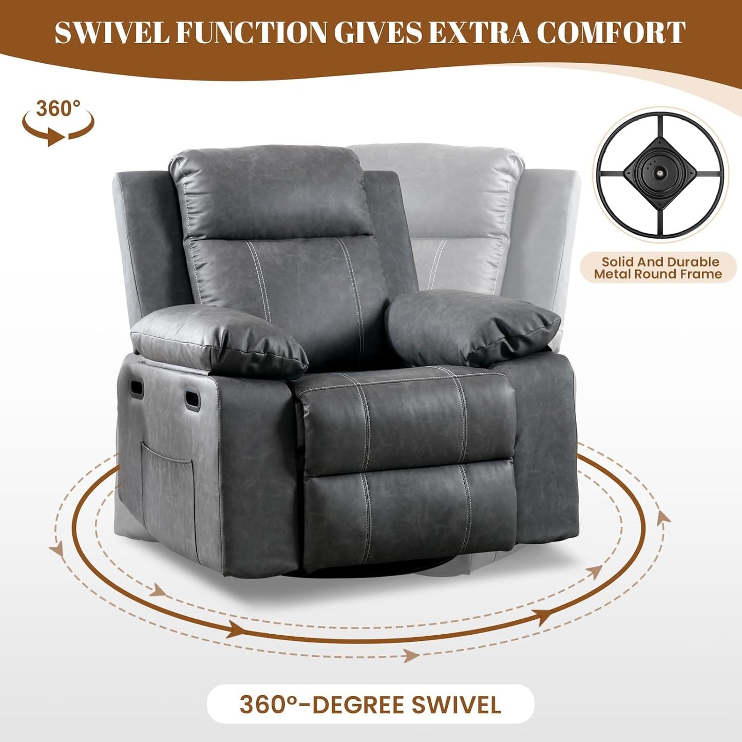 Recliner Chair, 360 Degree Swivel Rocking Chair with Massage and Heat,