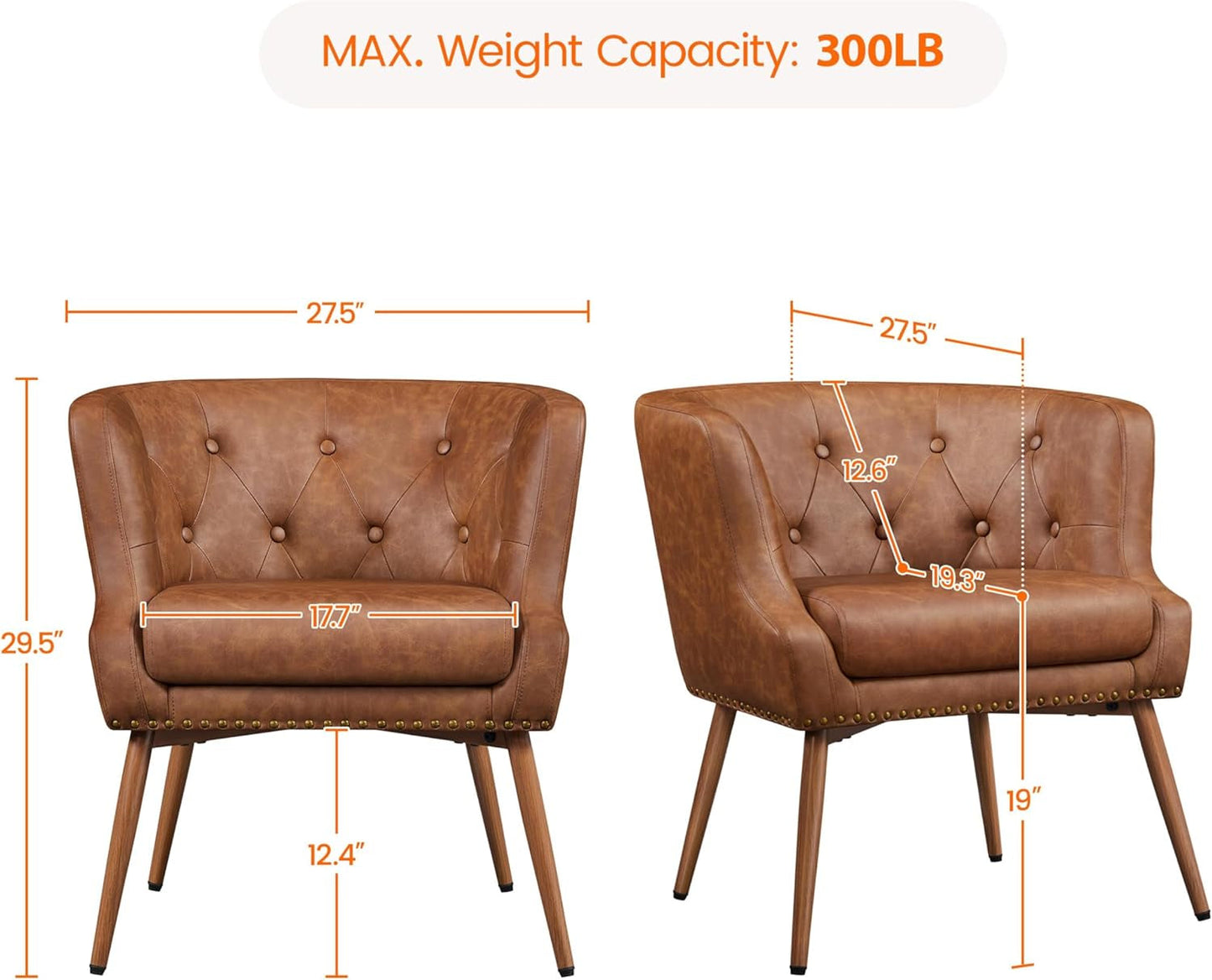 Modern Accent Chair, PU Leather Retro Armchair, Upholstered Barrel