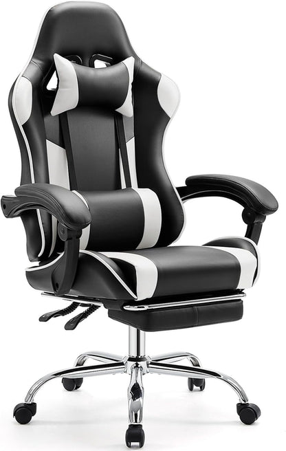 Video Game Desk Chair - Ergonomic Computer with Footrest and Comfy