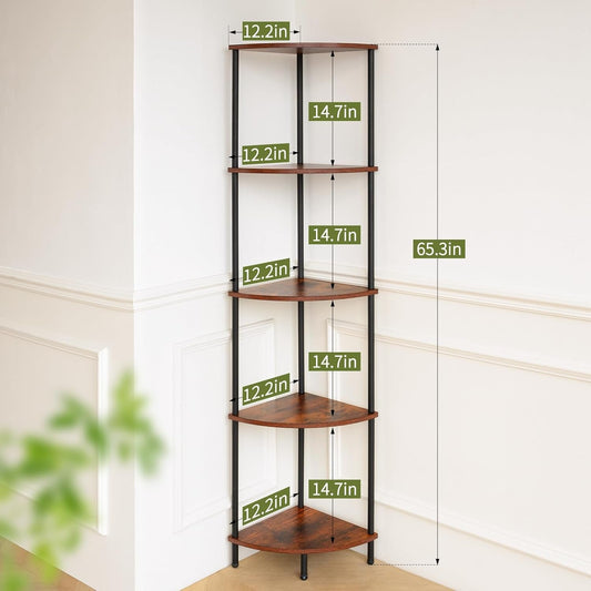 Corner Shelf Stand, 5-Tier Corner Bookshelf, Tall Corner Shelves for