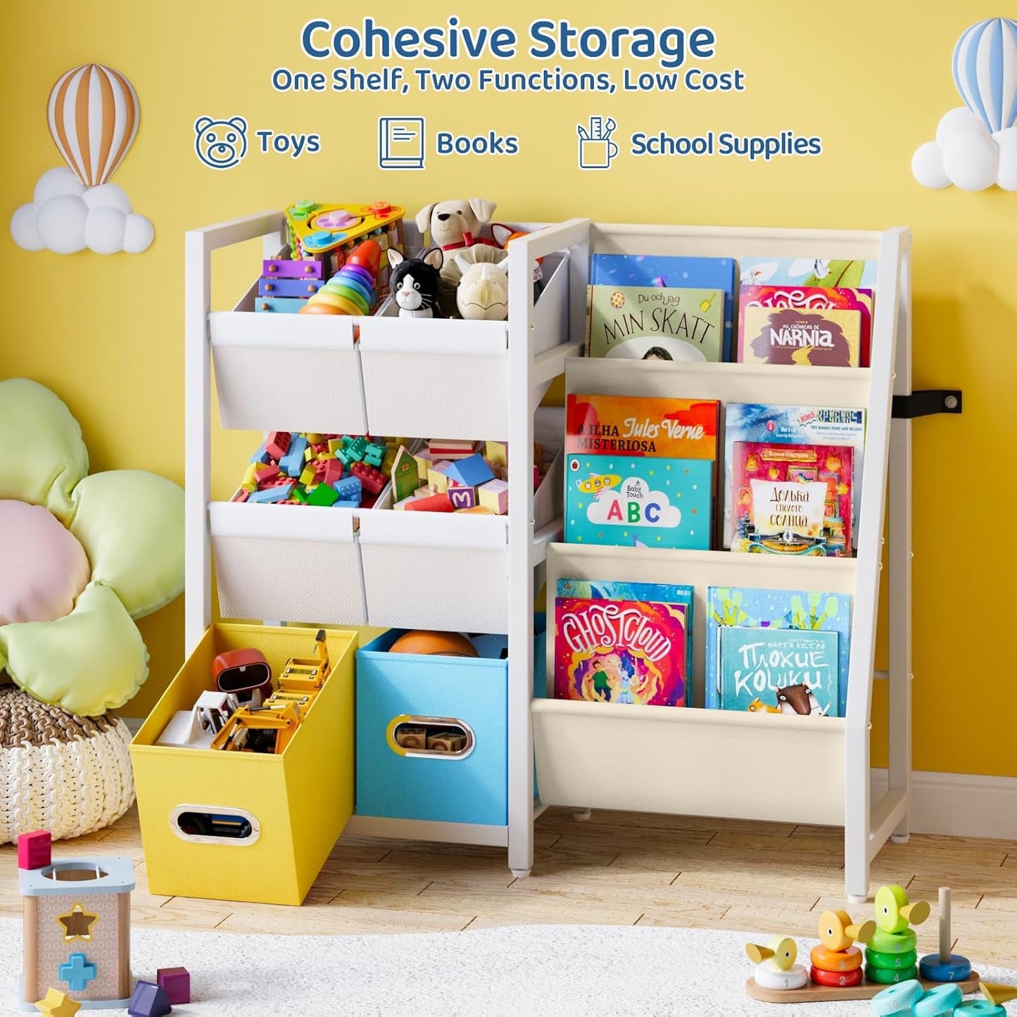 Kids Bookshelf Toy Storage Organizer - Book Shelf for Kids Rooms, 6