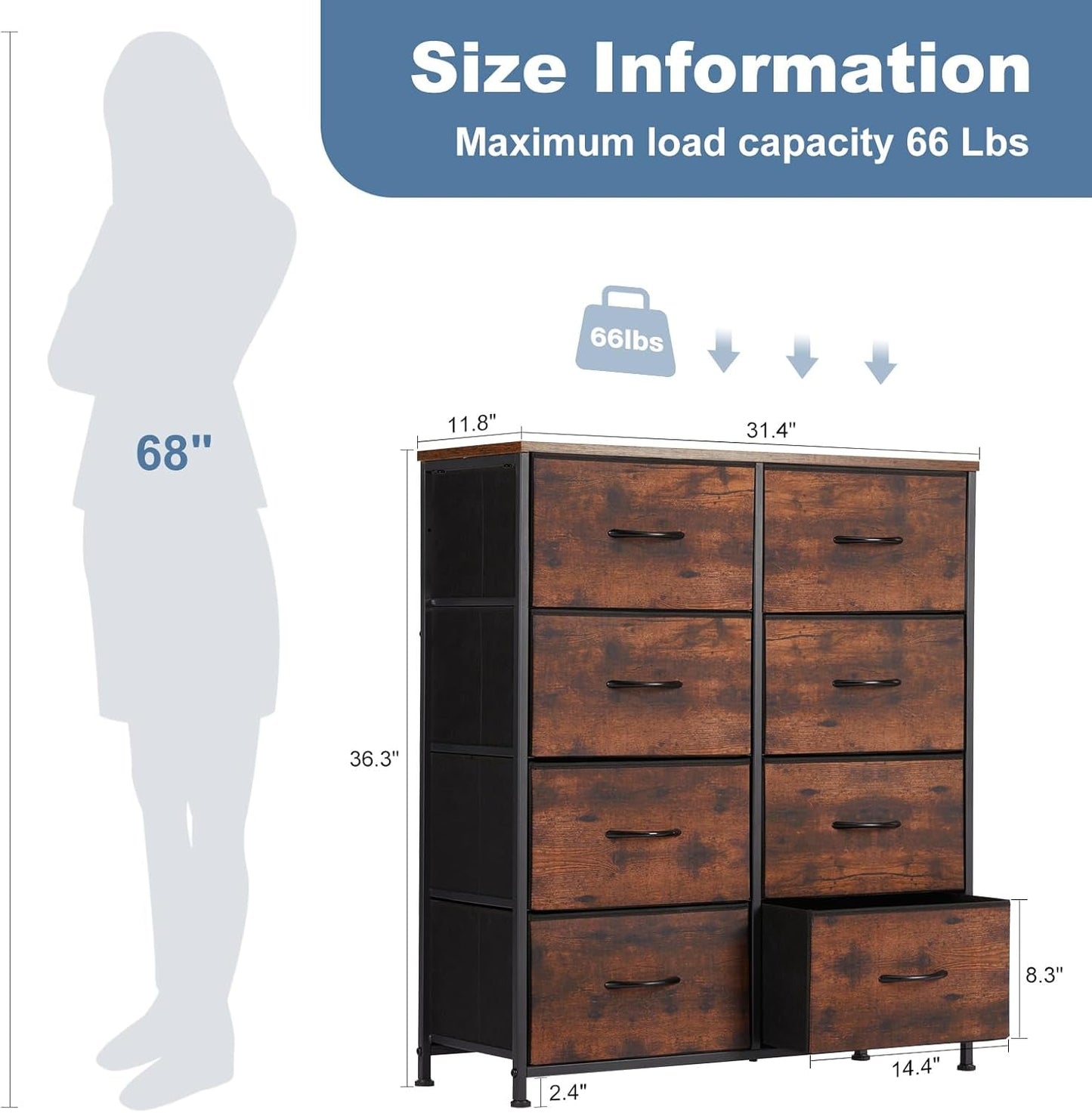 Dresser for Bedroom with 8 Drawers, Clothes Drawer Fabric Closet