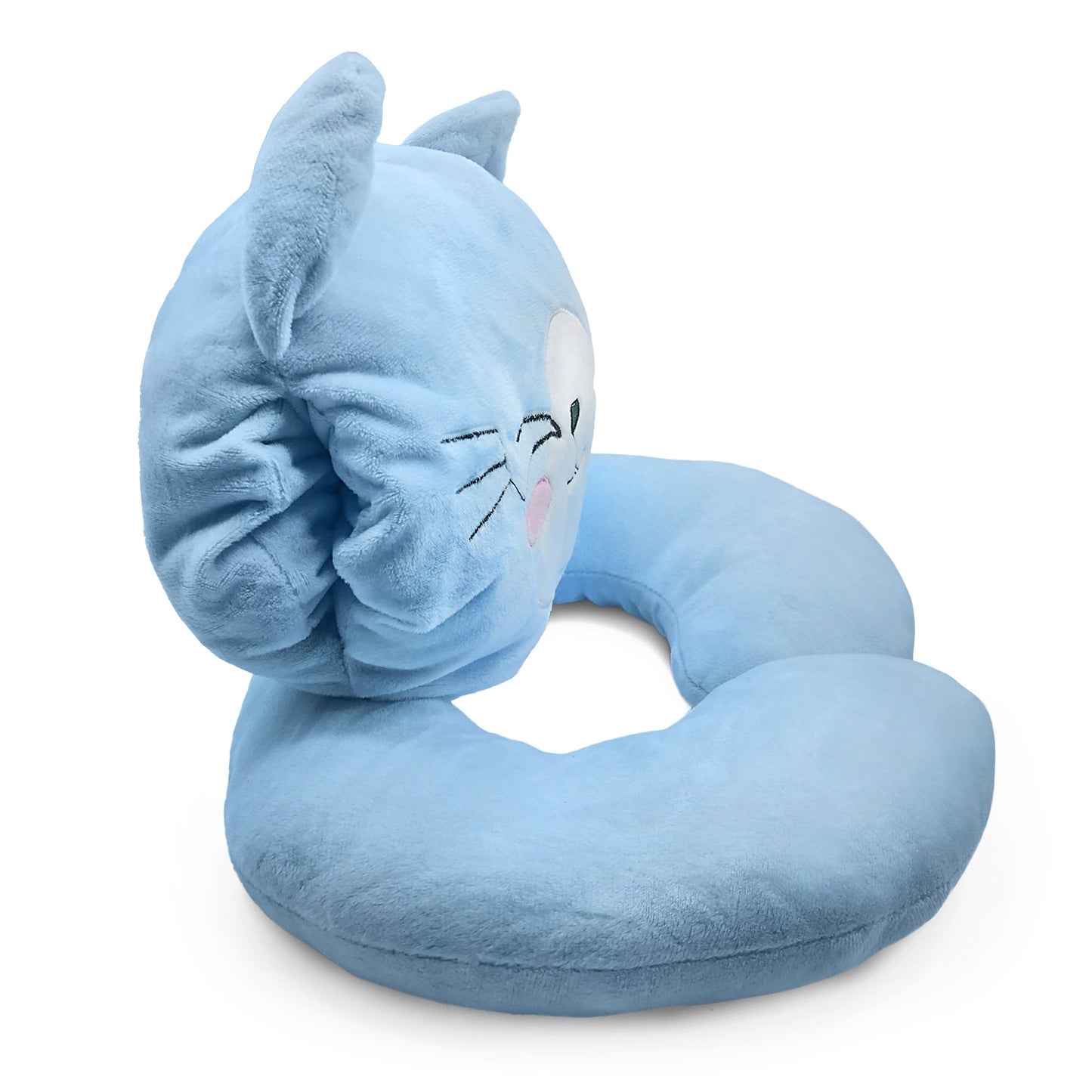 Glow in the dark Blanket, Moon Stars & Cat Neck Pillow-Blue