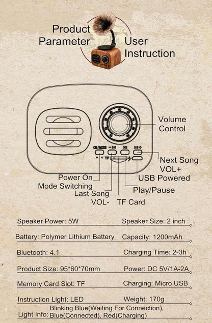 Retro Radio Wireless Mini Portable Bluetooth Stereo Speaker