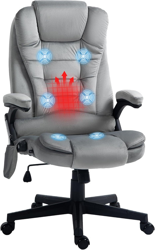 6 Point Vibrating Massage Office Chair with Heat, Velvet High Back