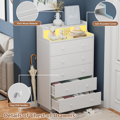 Tall Chest of Drawers with LED Light and Charging Station