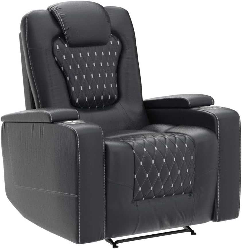 Black Power Recliner with USB, Cup Holders, Storage