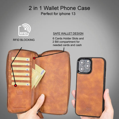 Detachable Leather Zipper Wallet Cases for Apple iPhone 13 Series